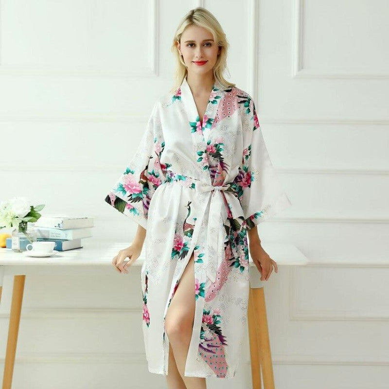Langer japanischer Schlafanzug Kimono Weiß – Morgenmantel im japanischen Stil für Herren und Damen