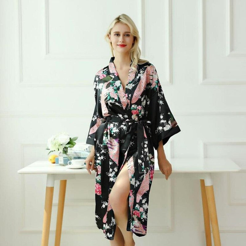 Langer japanischer Kimono-Pyjama für Damen – Morgenmantel im japanischen Stil für Herren und Damen