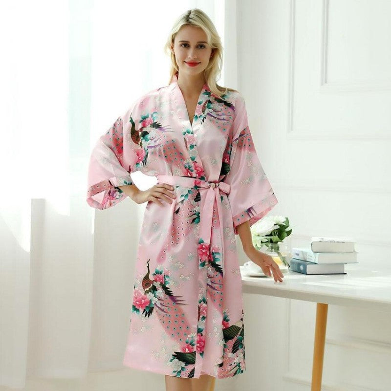 Langer japanischer Kimono-Schlafanzug Rosa – Morgenmantel im japanischen Stil für Herren und Damen