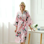 Langer japanischer Kimono-Schlafanzug Rosa – mit Bindegürtel, Morgenmantel im japanischen Design