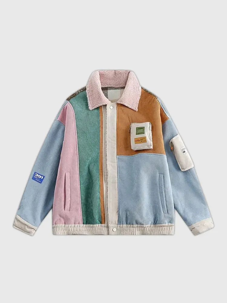 Retro Patchwork Farbe Jacke – Bomberjacke im Sukajan-Stil für Herren und Damen
