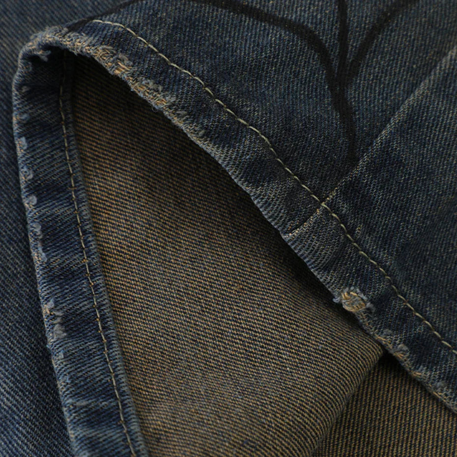 Spider Web Denim Shorts – Detail: leicht, Shorts japanischen Stil