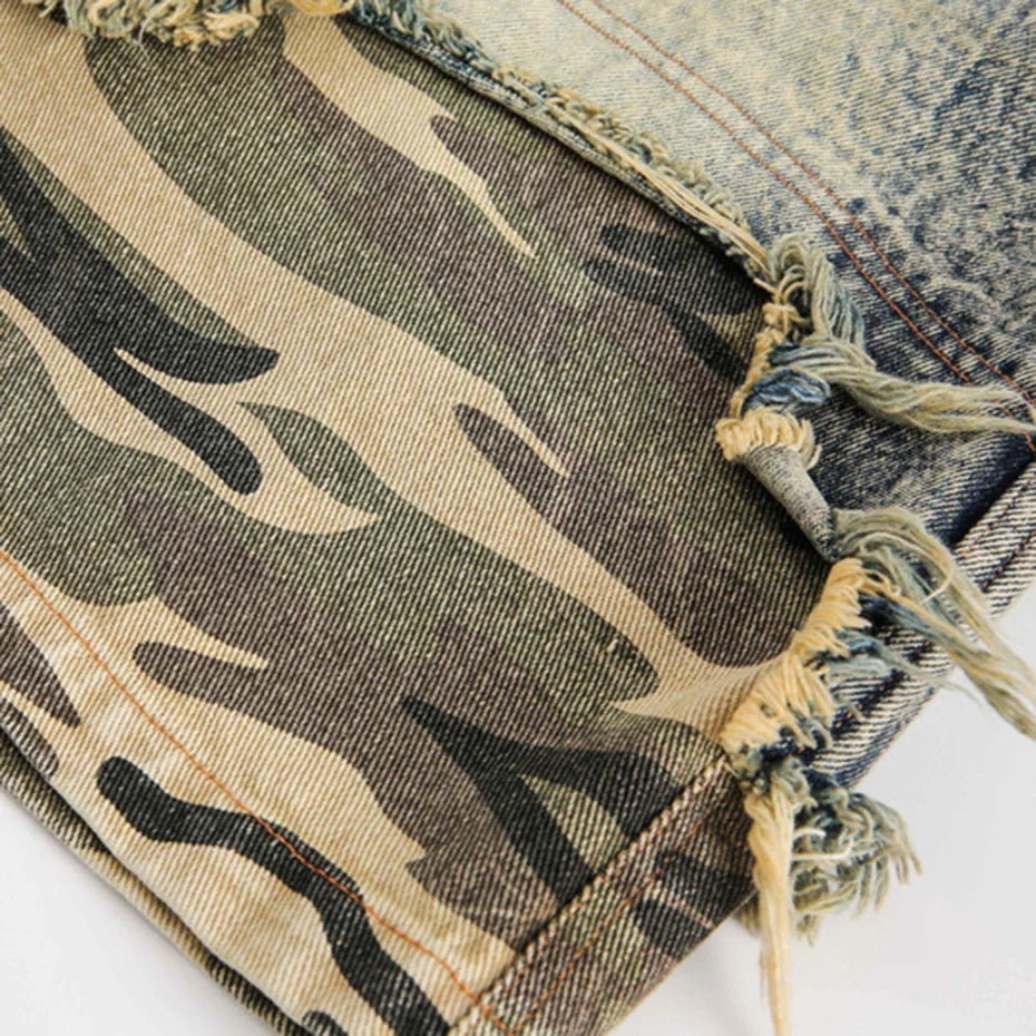 Camo Denim Shorts – Detail: leicht, Shorts japanischen Stil