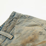 Acid Wash Denim Shorts – Detail: leicht, Shorts japanischen Stil