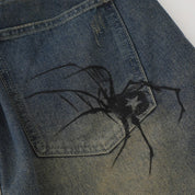 Spider Web Denim Shorts – Nahaufnahme Shorts mit japanischem Motiv