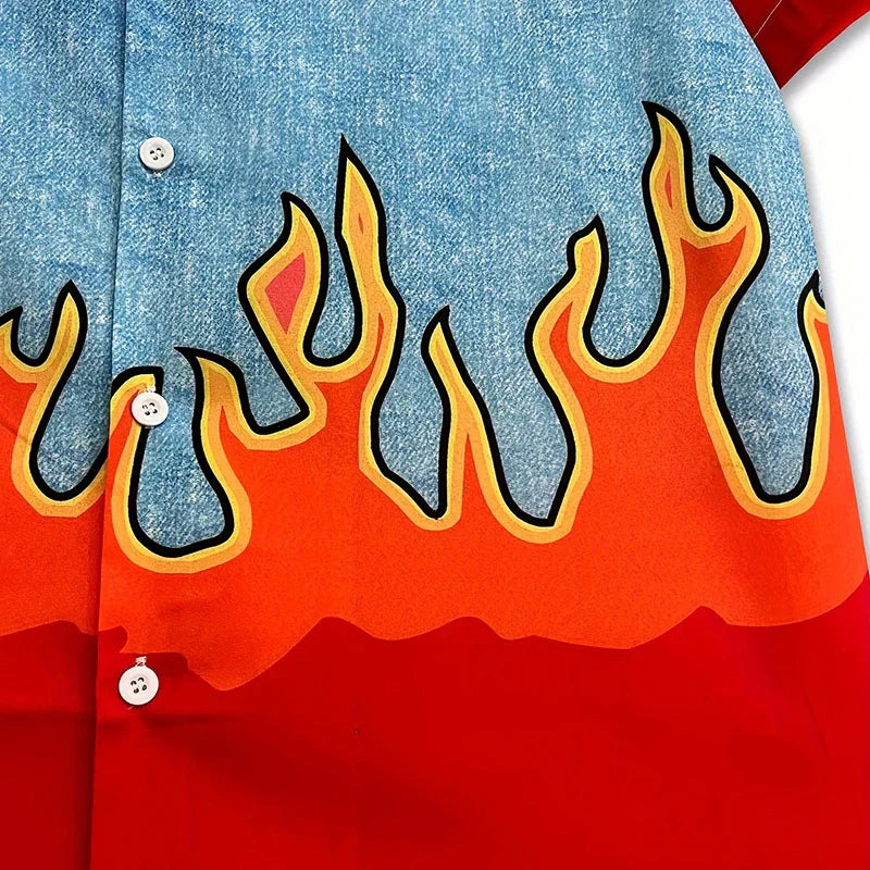 Flammenhemd – Detail: Baumwolle, Hemd japanischen Stil