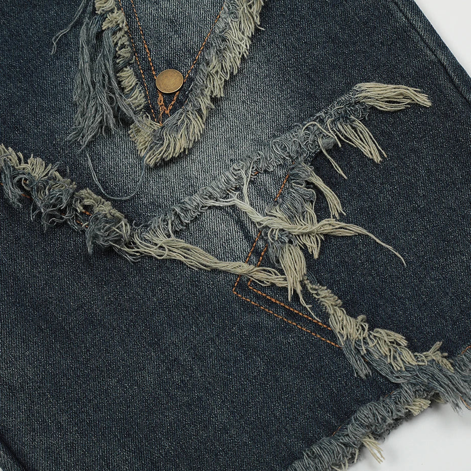 Distressed Denim Shorts – Detail: leicht, Shorts japanischen Stil