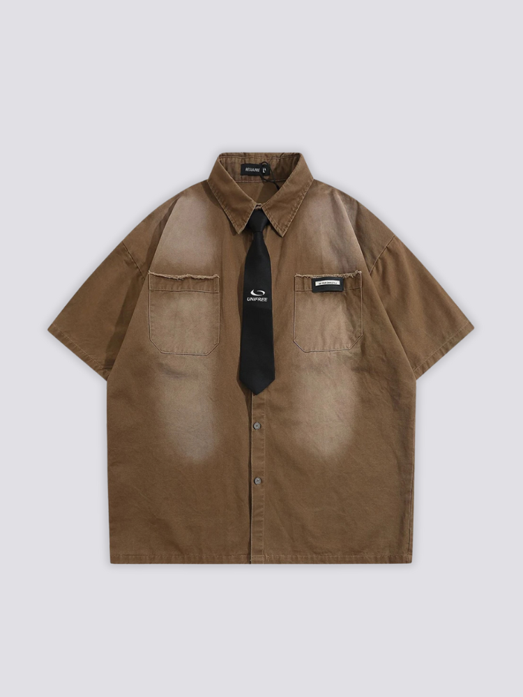 Hemd mit Krawatte – Langarm, Hemd im japanischen Design