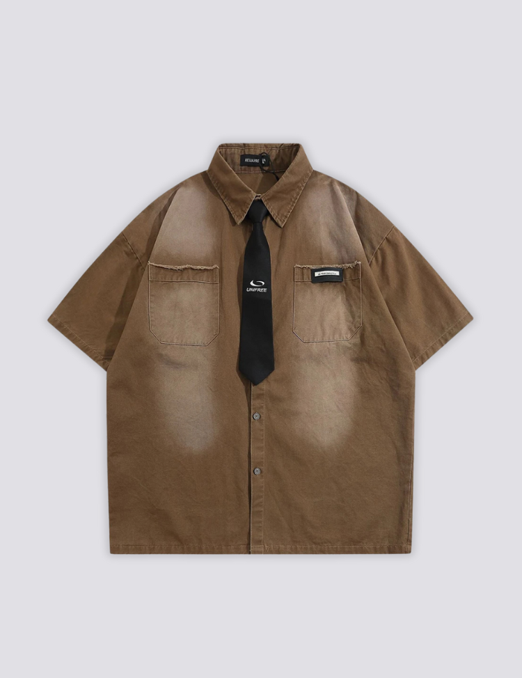 Hemd mit Krawatte – Langarm, Hemd im japanischen Design