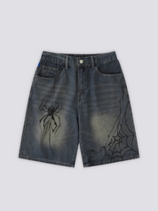 Spider Web Denim Shorts – Shorts im Streetwear-Stil für Herren und Damen