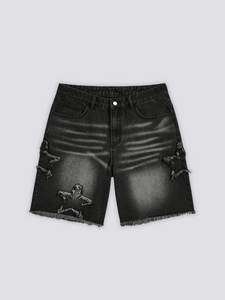 Denim-Shorts mit Stern-Print - スター