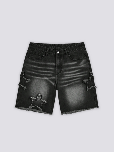 Denim-Shorts mit Stern-Print - スター