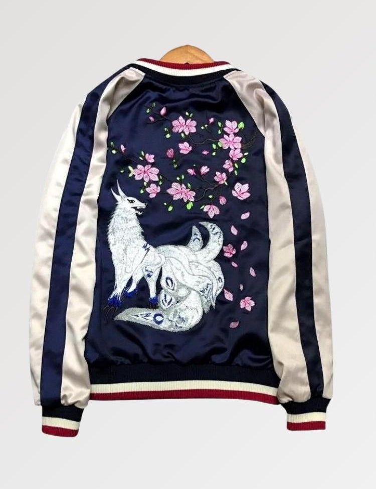 Sukajan Osaka 'Ewige Kitsune' – Varsity-Jacke im College-Stil für Herren und Damen