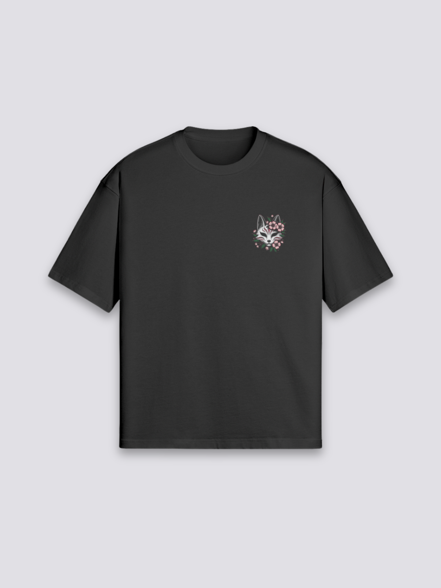 Kitsune T-Shirt – Baumwolle: detailreicher T-Shirt im japanischen Stil