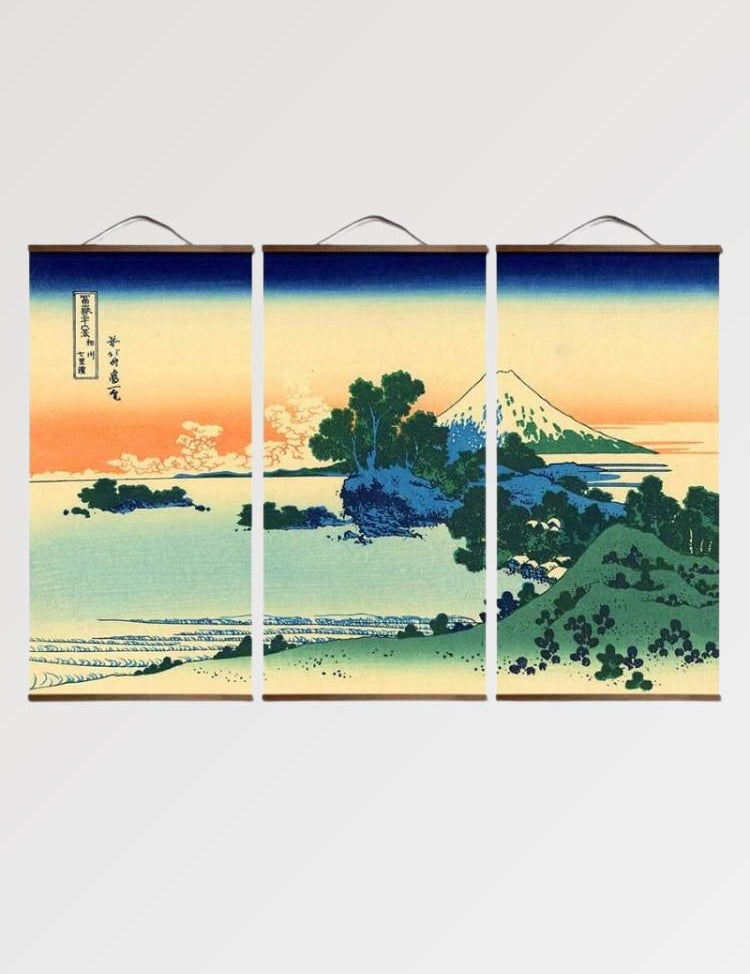 Japanisches Triptychon-Wandbild 'Aka Machi' – Gemälde im japanischen Stil für Unisex