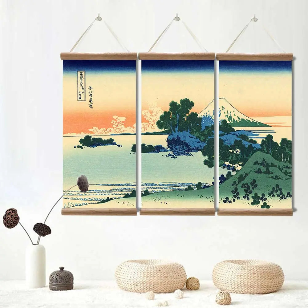Japanisches Triptychon-Wandbild 'Aka Machi' – Kunstwerk, Gemälde im japanischen Design