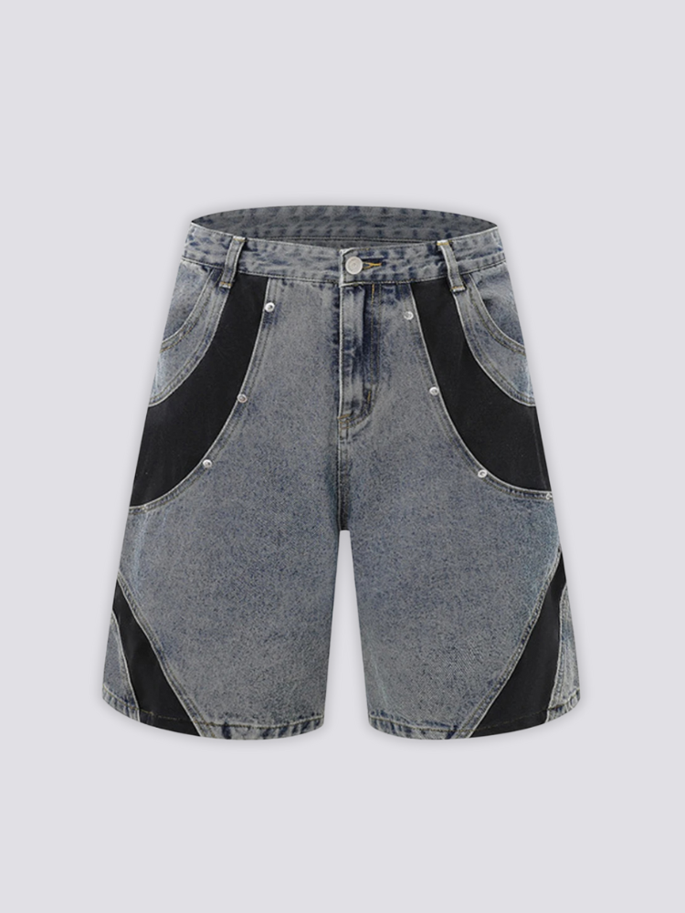 Zweifarbige Denim-Shorts – Shorts im Streetwear-Stil für Herren und Damen