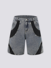 Zweifarbige Denim-Shorts – Shorts im Streetwear-Stil für Herren und Damen