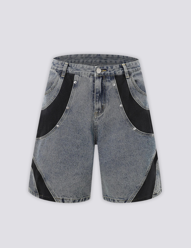 Zweifarbige Denim-Shorts – Shorts im Streetwear-Stil für Herren und Damen