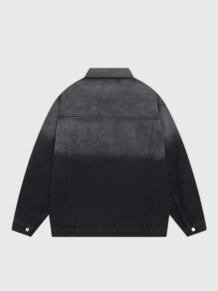 Farbverlauf-Denimjacke 'Sapporo' – Detail: japanisches Motiv, Bomberjacke japanischen Stil