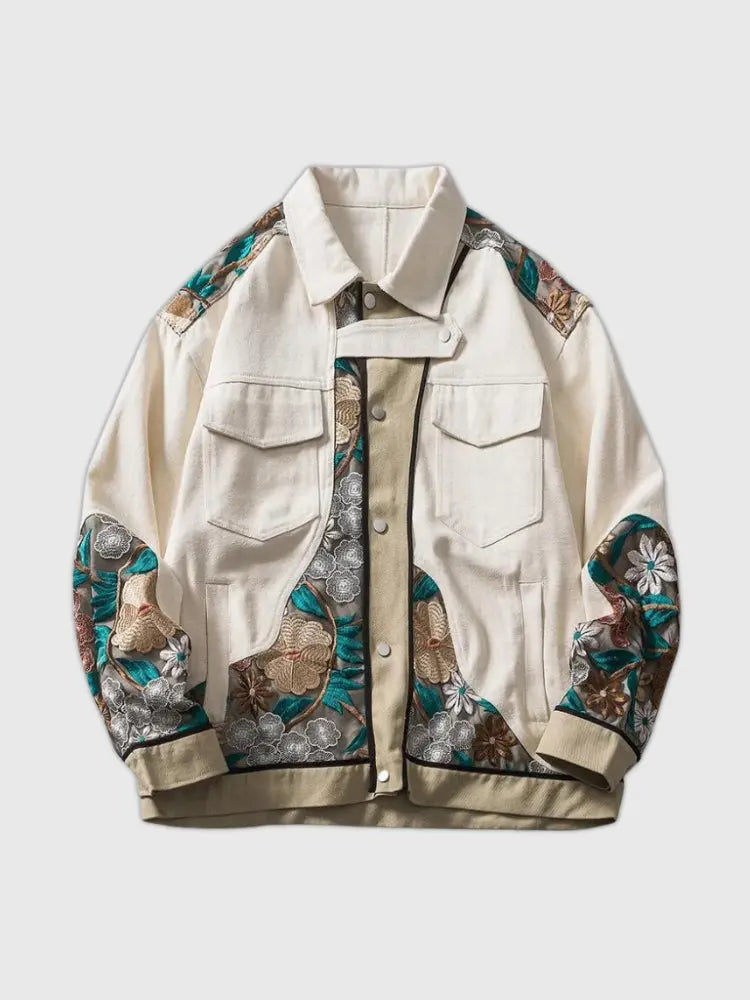 Patchwork-Denimjacke 'Floralis' – Bomberjacke im Sukajan-Stil für Herren und Damen
