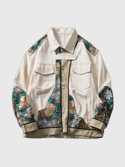 Patchwork-Denimjacke 'Floralis' – Bomberjacke im Sukajan-Stil für Herren und Damen