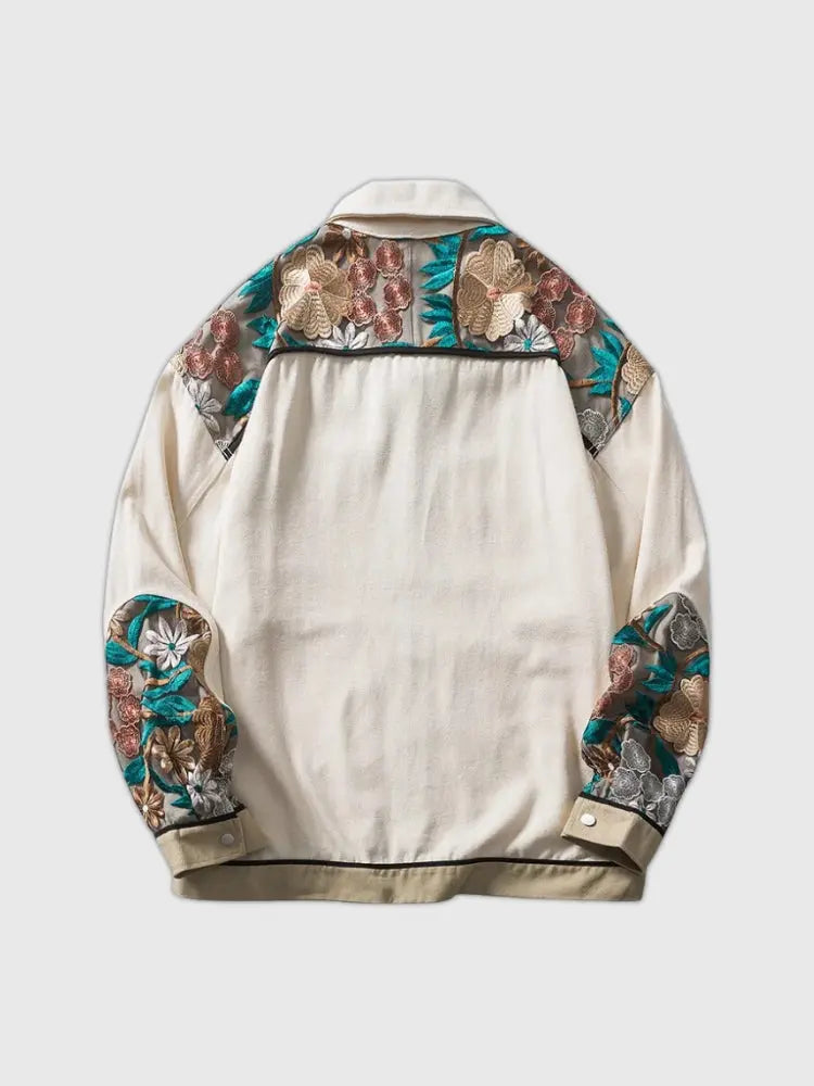 Patchwork-Denimjacke 'Floralis' – bestickt, Bomberjacke im japanischen Design