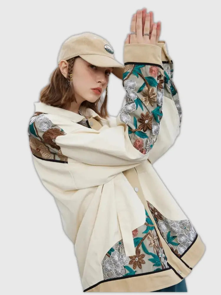 Patchwork-Denimjacke 'Floralis' – Bomberjacke für die Übergangszeit, Premium-Qualität