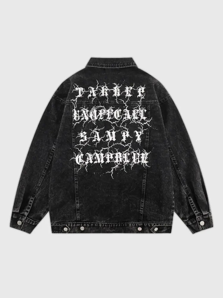 Retro-Gothic-Denim-Jacke 'KR77' – bestickt, Bomberjacke im japanischen Design