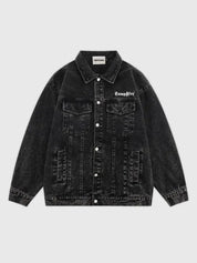Retro-Gothic-Denim-Jacke 'KR77' – Detail: japanisches Motiv, Bomberjacke japanischen Stil