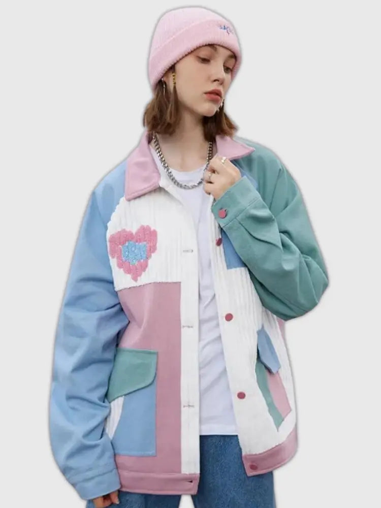 Geblümte Patchwork-Jacke 'Herz' – Bomberjacke für die Übergangszeit, Premium-Qualität