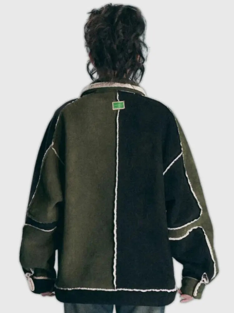 Retro Floral Patchwork Jacke 'Mitsu' – Detail: japanisches Motiv, Bomberjacke japanischen Stil