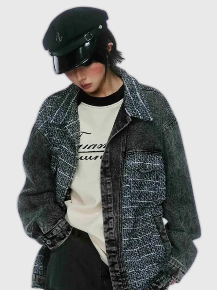 Streetwear Denim Jacke 'Skin' – Detail: japanisches Motiv, Bomberjacke japanischen Stil