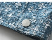 Paillettenbesetzte Jeansjacke 'CRG711' – Detail: japanisches Motiv, Bomberjacke japanischen Stil