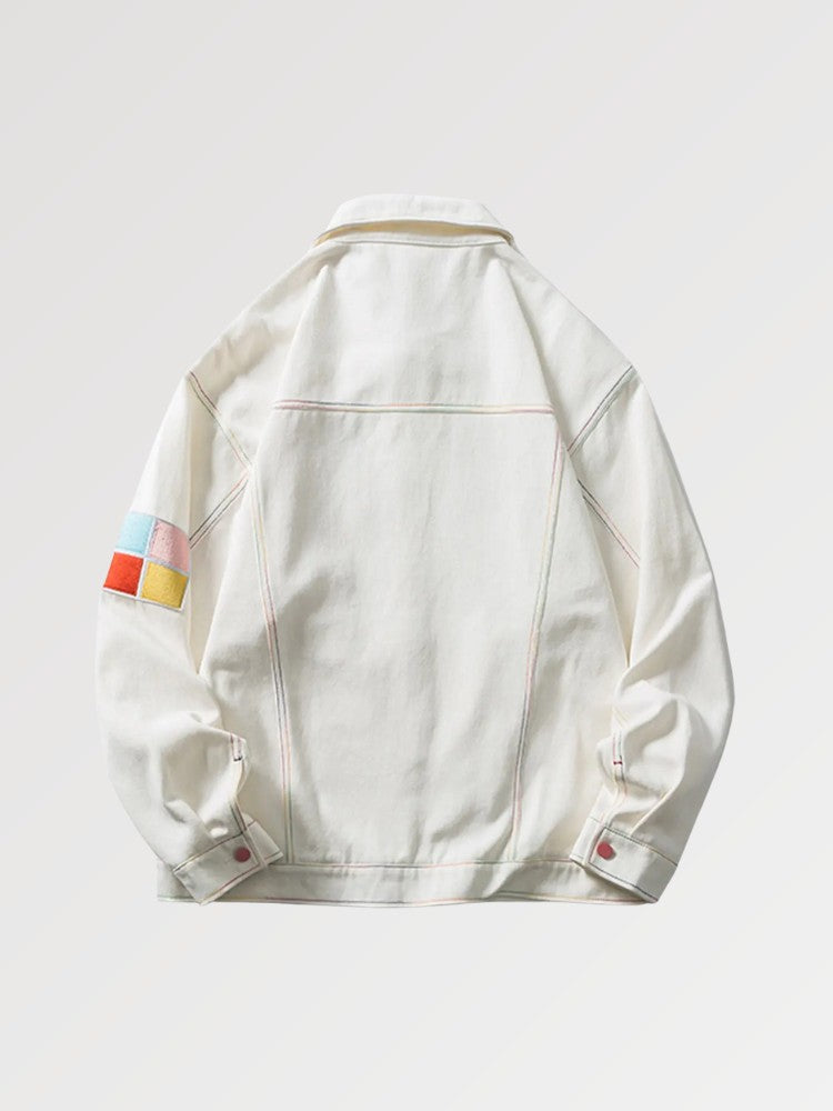 Weiße Denim-Jacke 'AYWT' – bestickt, Bomberjacke im japanischen Design
