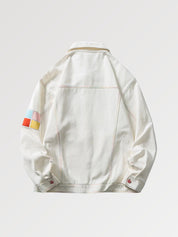 Weiße Denim-Jacke 'AYWT' – bestickt, Bomberjacke im japanischen Design