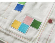 Weiße Denim-Jacke 'AYWT' – Detail: japanisches Motiv, Bomberjacke japanischen Stil