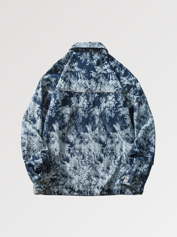 Blaue geblümte Jeansjacke 'TD711' – bestickt, Bomberjacke im japanischen Design