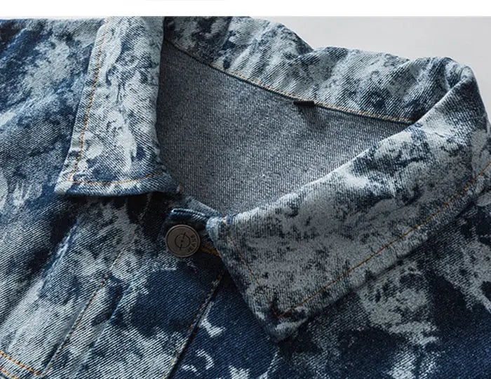 Blaue geblümte Jeansjacke 'TD711' – Bomberjacke für die Übergangszeit, Premium-Qualität