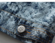 Blaue geblümte Jeansjacke 'TD711' – mit Reißverschluss: detailreicher Bomberjacke im japanischen Stil