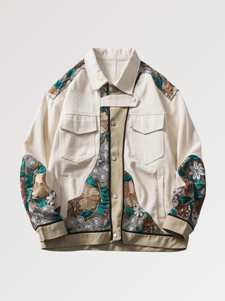 Jeansjacke mit Blumenstickerei 'OJK711 – Bomberjacke im Sukajan-Stil für Herren und Damen