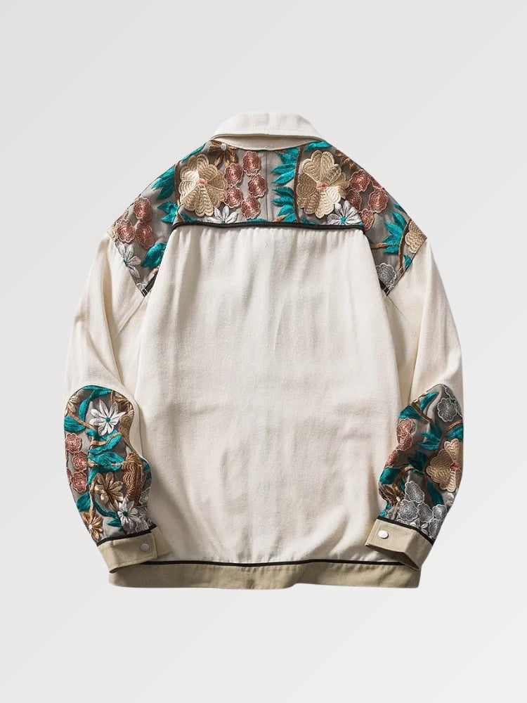 Jeansjacke mit Blumenstickerei 'OJK711 – bestickt, Bomberjacke im japanischen Design