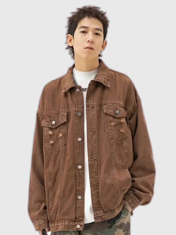 Retro-Vintage-Denim-Jacke 'Basic' – Nahaufnahme Bomberjacke mit japanischem Motiv