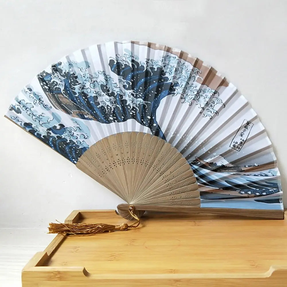 Japanischer Fächer 'Die Welle von Kanagawa' – Fächer für Dekoration und Sommer, Premium-Qualität