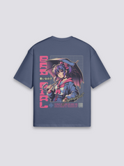 Anime T-Shirt mit Bad Girl unter Regenschirm, charismatischer Anime-Druck, oversize Baumwolle, Detailansicht des Motivs