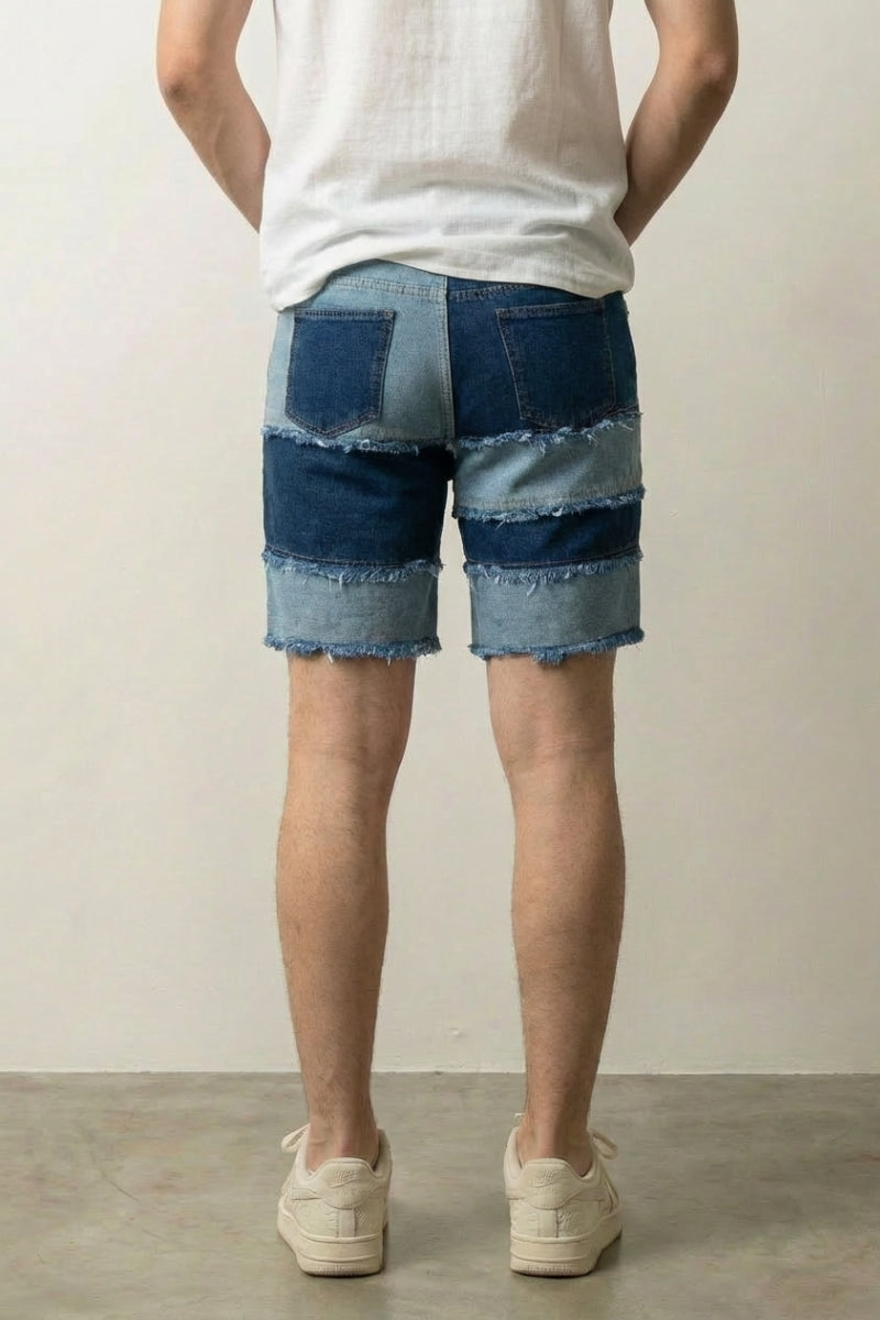 Ausgefranste Denim-Shorts, Rückansicht – Denim-Shorts Herren japanischer Streetwear