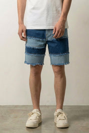 Ausgefranste Denim-Shorts – Denim-Shorts Herren japanischer Streetwear, Vorderansicht