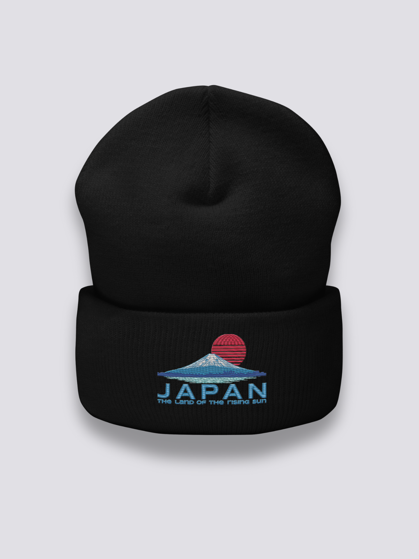 Beanie der aufgehenden Sonne – Beanie, gesticktes Sonnen- und Fuji-Motiv, Rückansicht