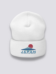 Beanie der aufgehenden Sonne – Beanie, gesticktes Sonnen- und Fuji-Motiv, Vorderansicht