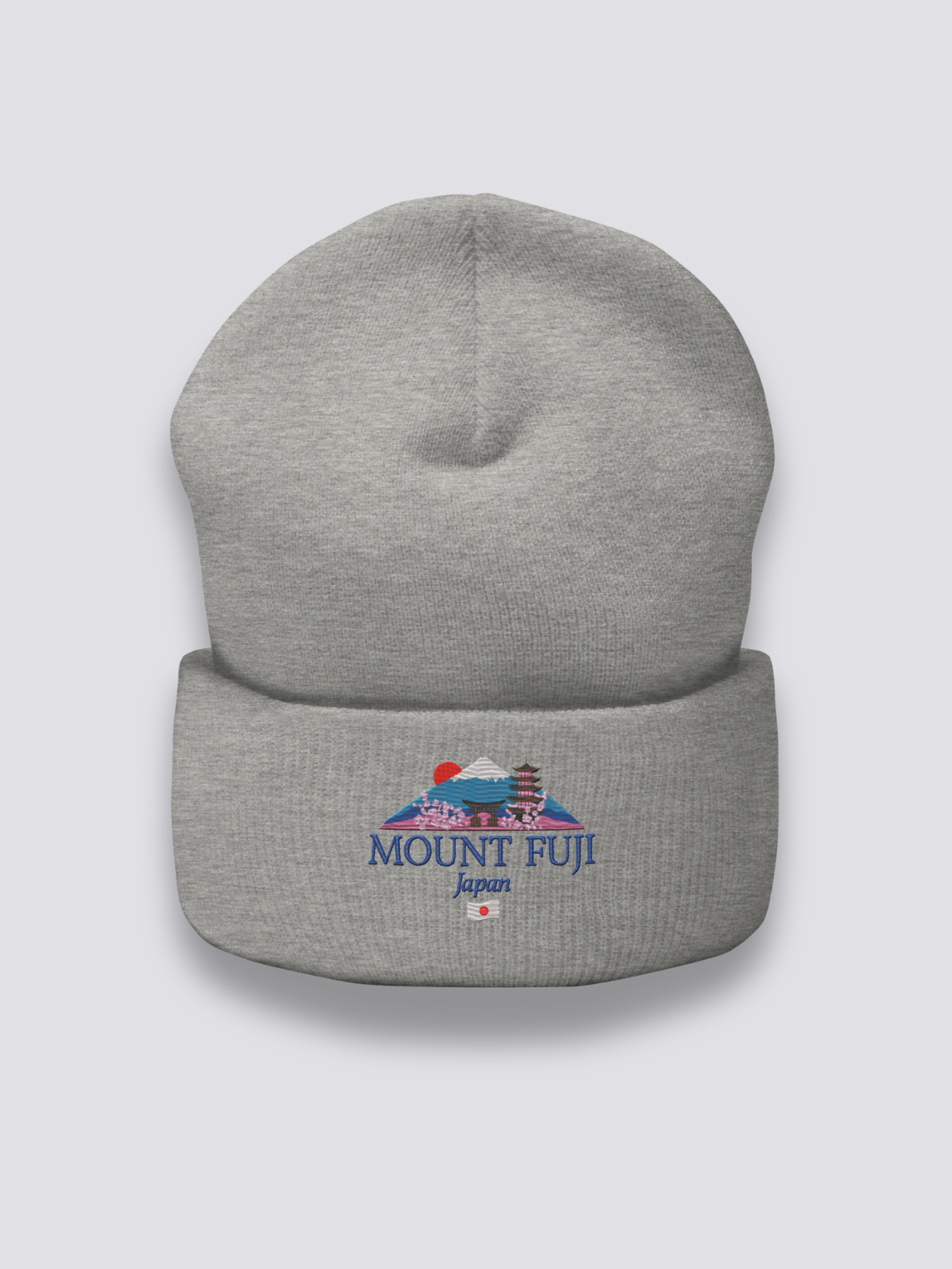 Berg Fuji Beanie – Beanie, gestickter Berg Fuji mit Torii und Pagode, Seitenansicht